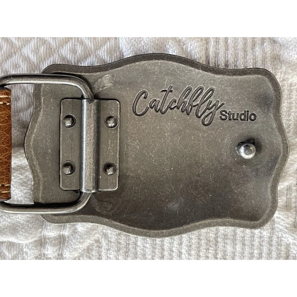 Catchfly Western Studio Belt & Buckle Cow Floral Cutouts Shimmer 2108BE2 Medium